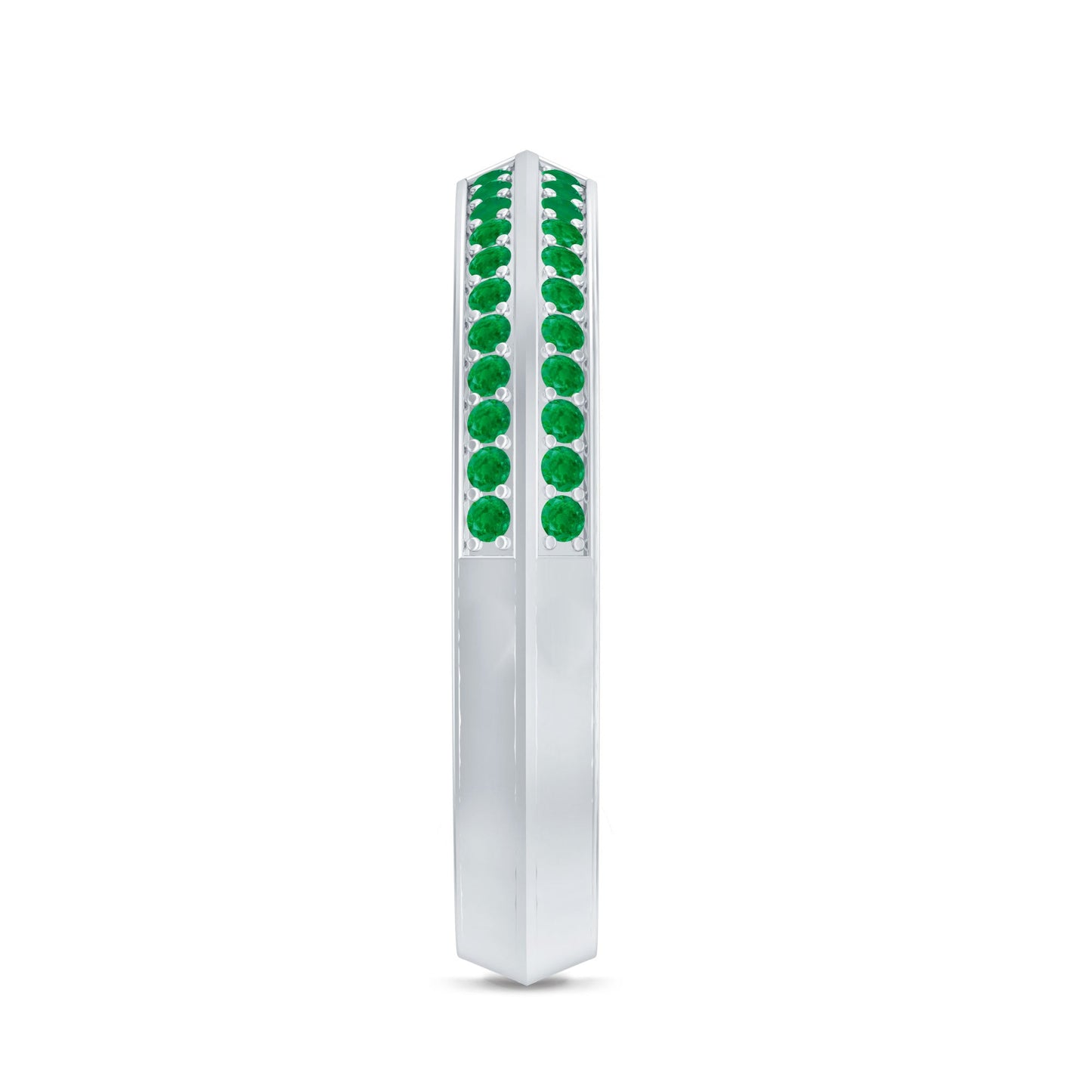 Contemporary Emerald and Diamond Open Wedding Band Ring