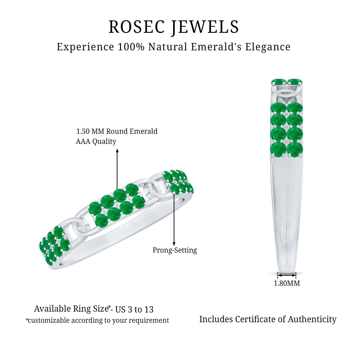 Real Emerald Interlocking Wedding Band with Certificate