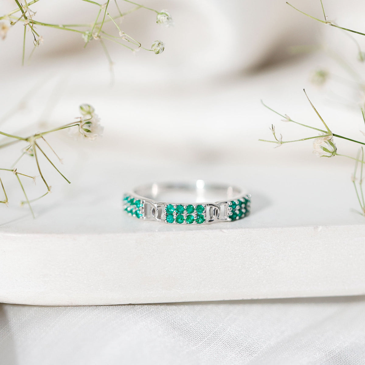 Real Emerald Interlocking Wedding Band with Certificate