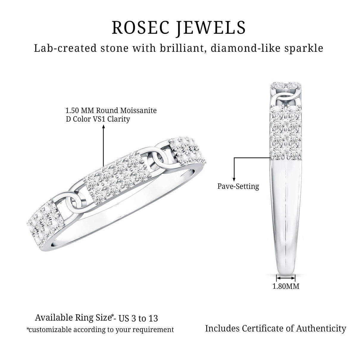Certified Moissanite Interlocking Wedding Band
