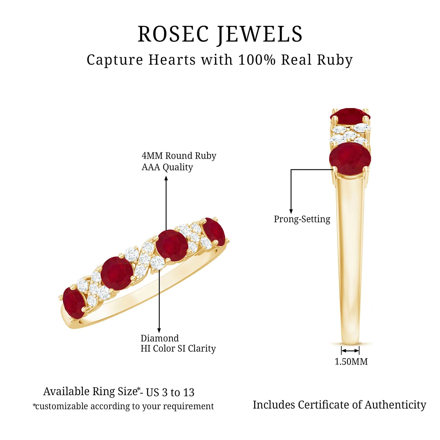 Natural Ruby Half Eternity Anniversary Band Ring with Diamond