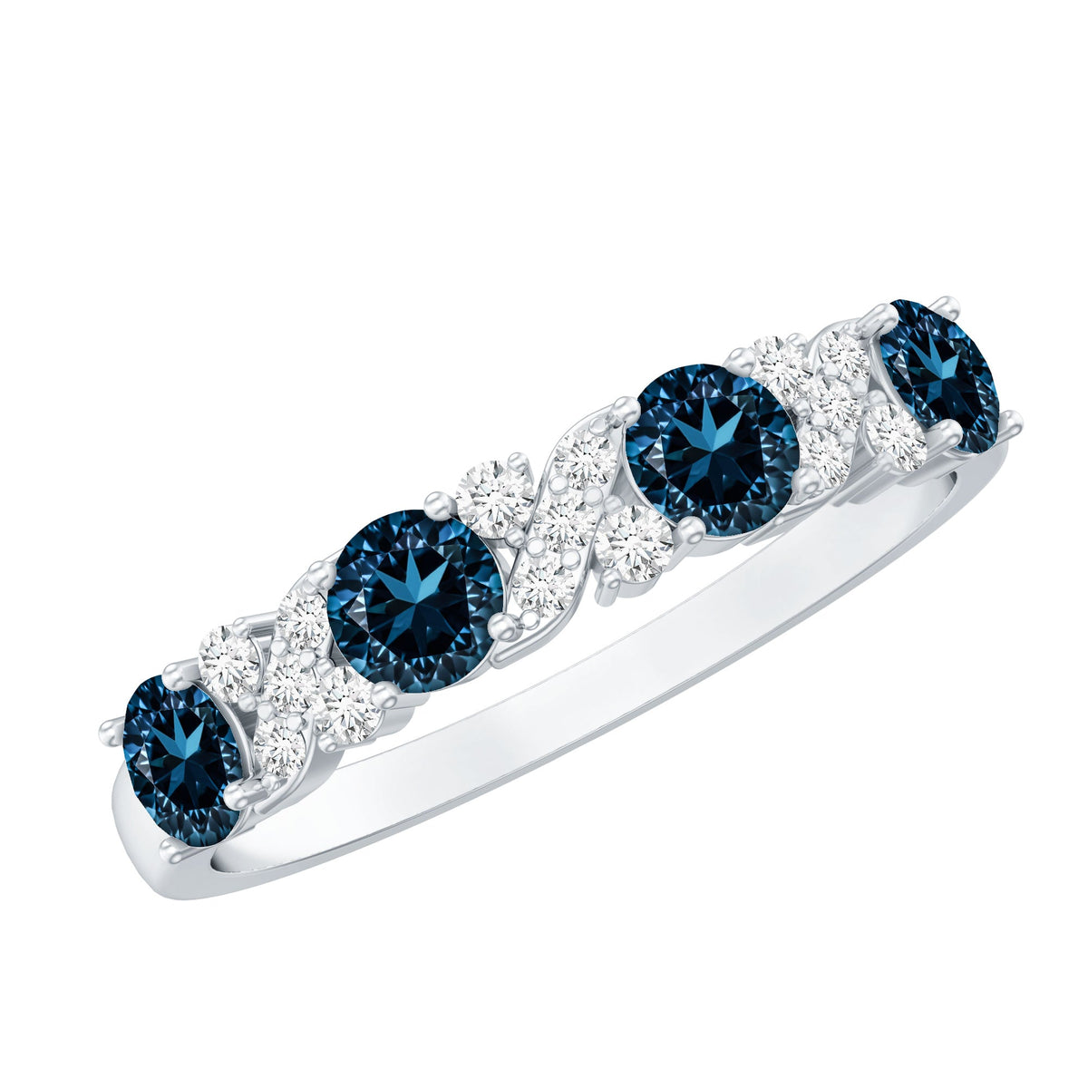 London Blue Topaz Semi Eternity Band with Diamond