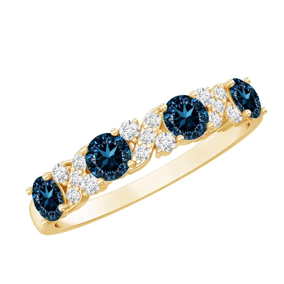 London Blue Topaz Semi Eternity Band with Diamond