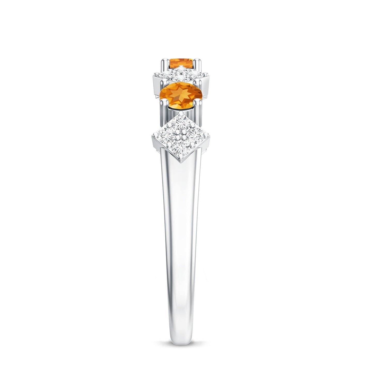 Natural Citrine and Diamond Half Eternity Band Ring
