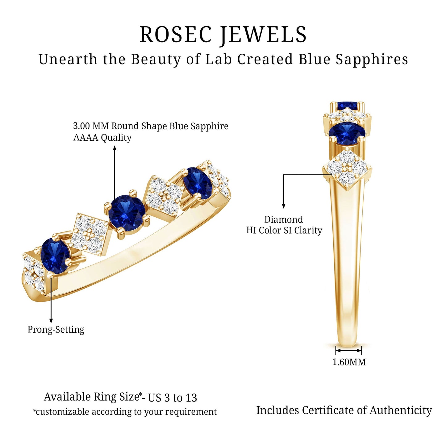 Certified Lab Grown Blue Sapphire Diamond Half Eternity Ring for Women