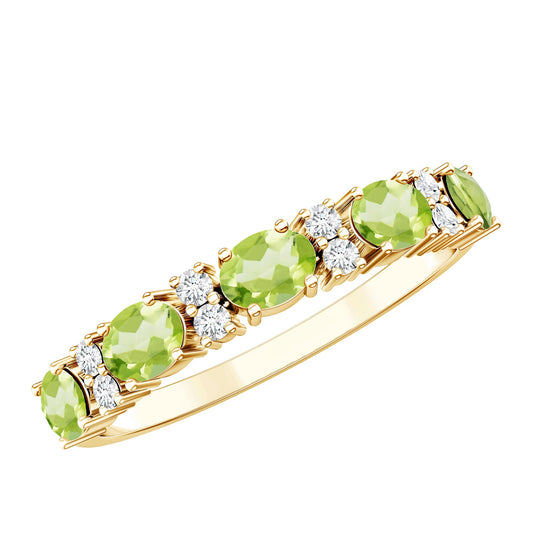 Natural Oval Peridot Diamond Half Eternity Ring in East West Style