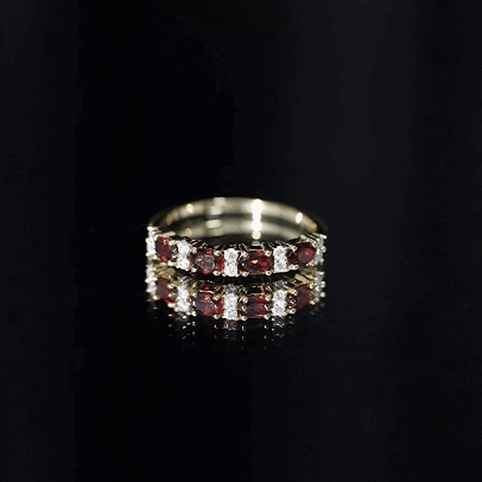 Natural Garnet Eternity Wedding Band in Yellow Gold Plated Silver