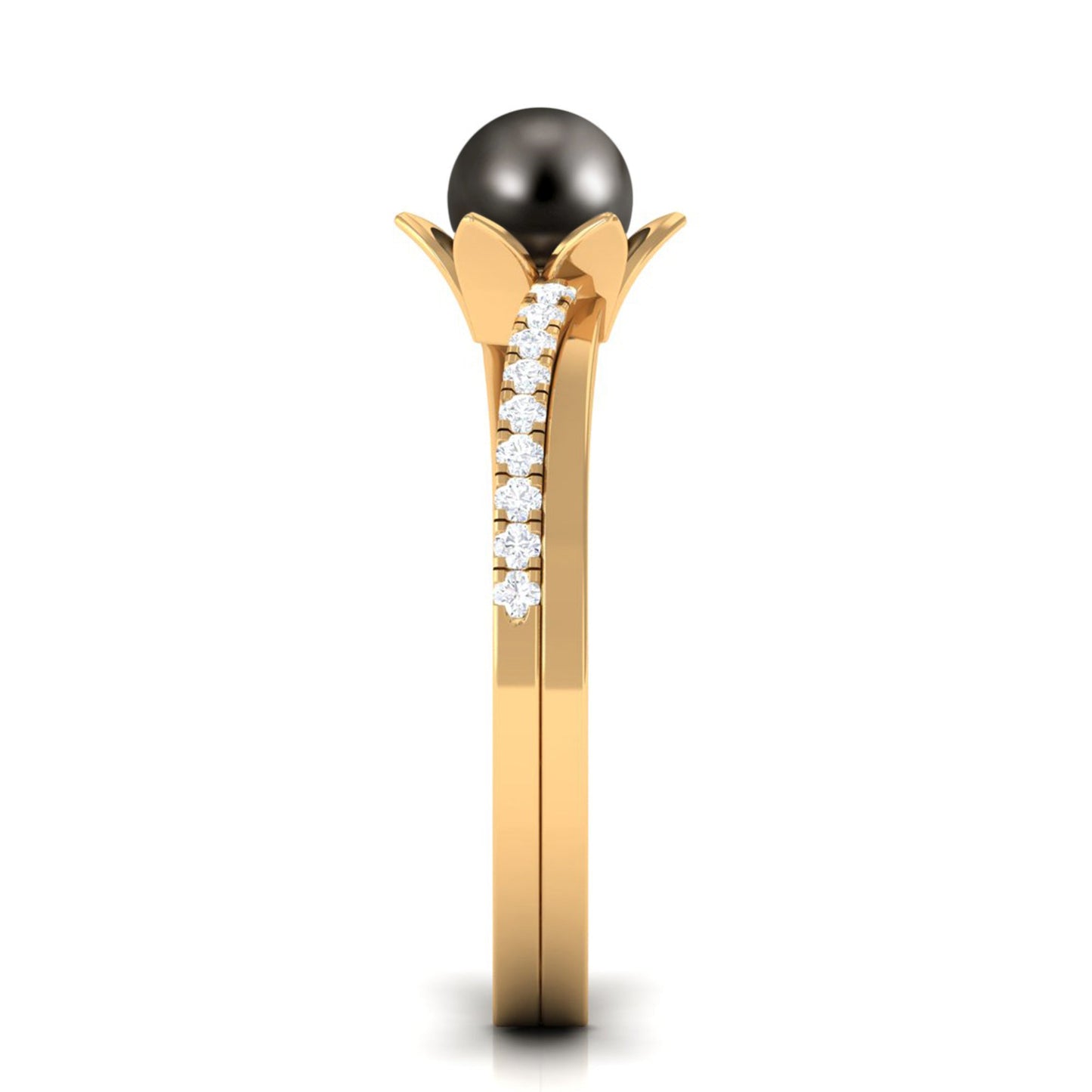 Tahitian Pearl and Diamond Flower Bypass Ring