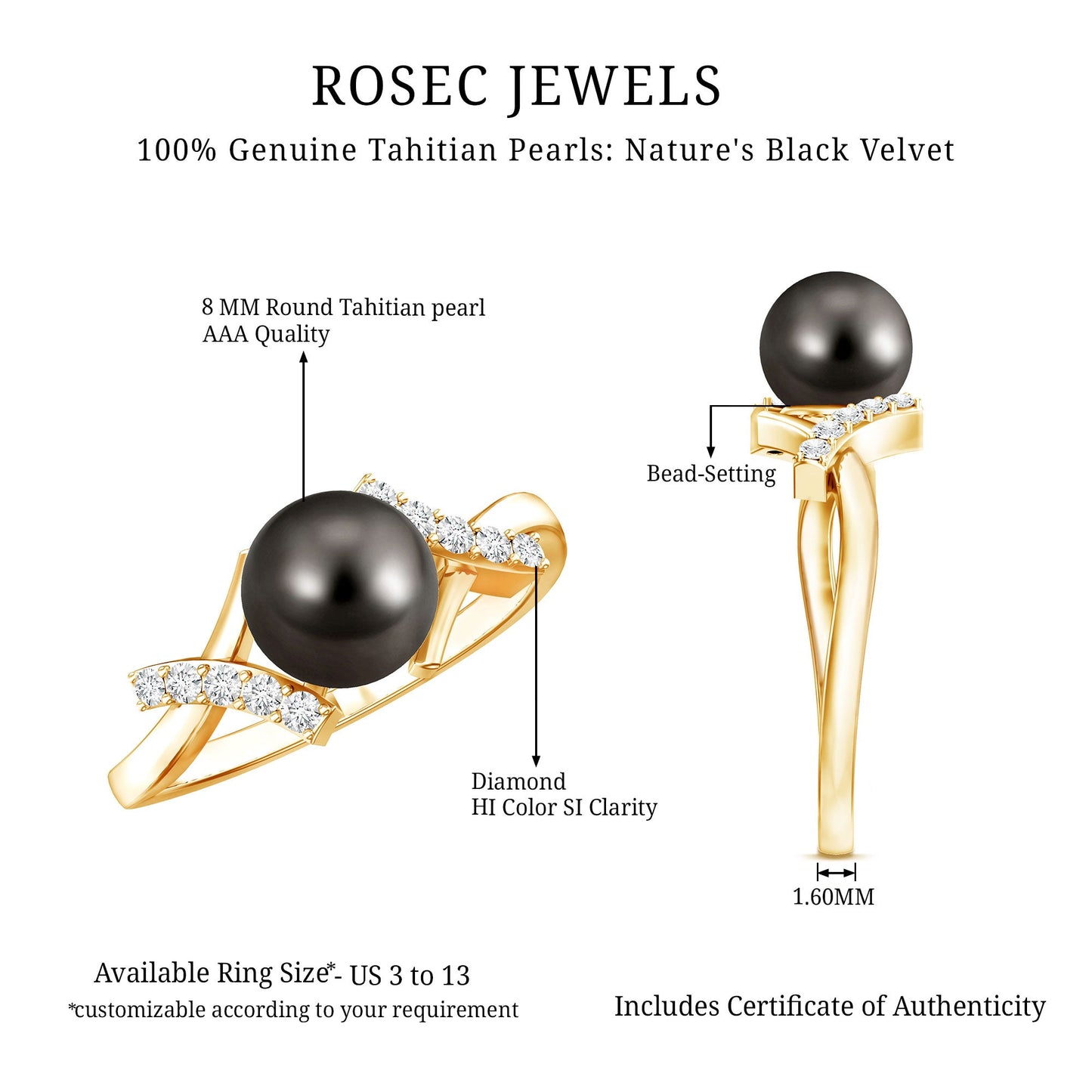 Tahitian Pearl Solitaire Ring with Diamond Accent