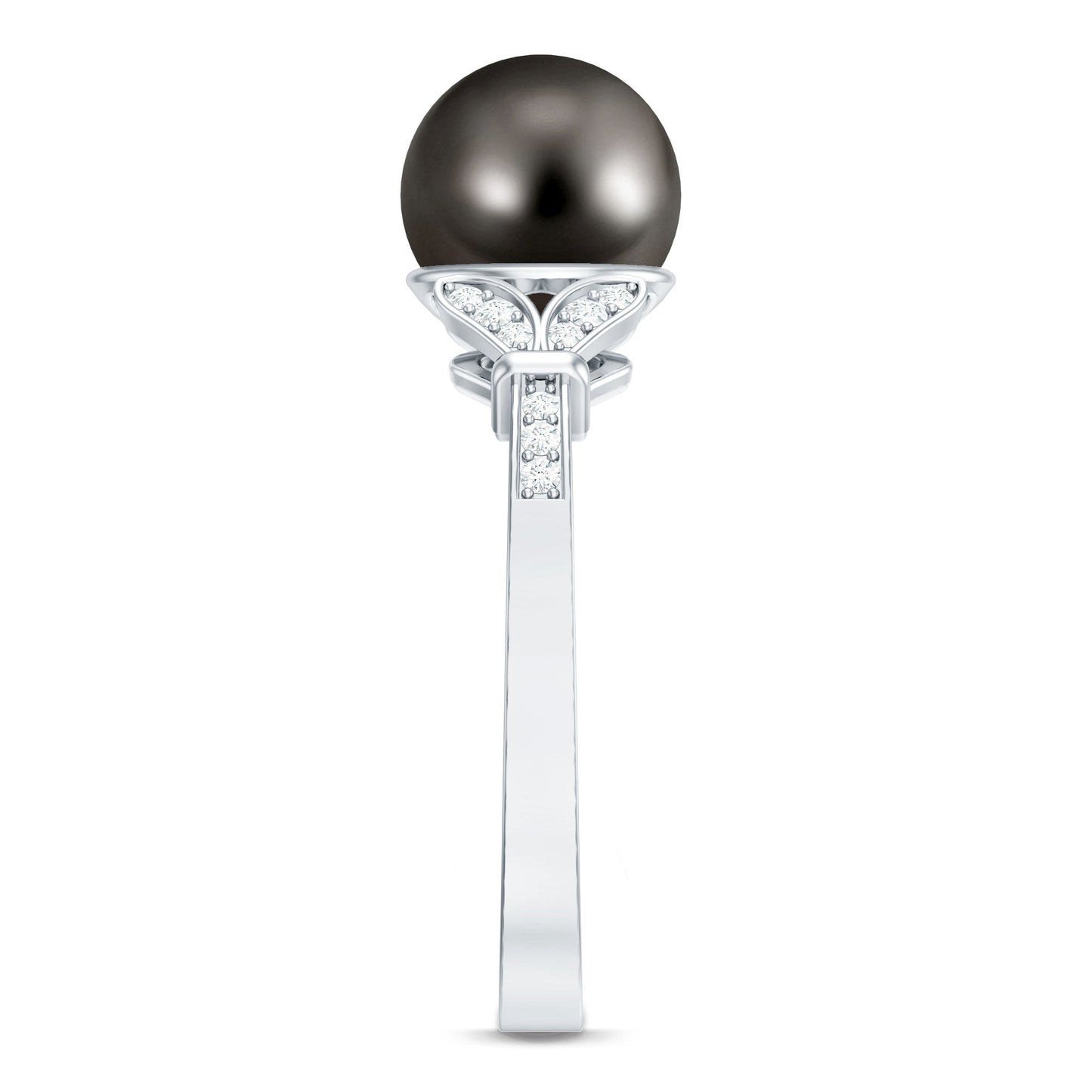 Tahitian Pearl and Diamond Engagement Ring with Split Shank