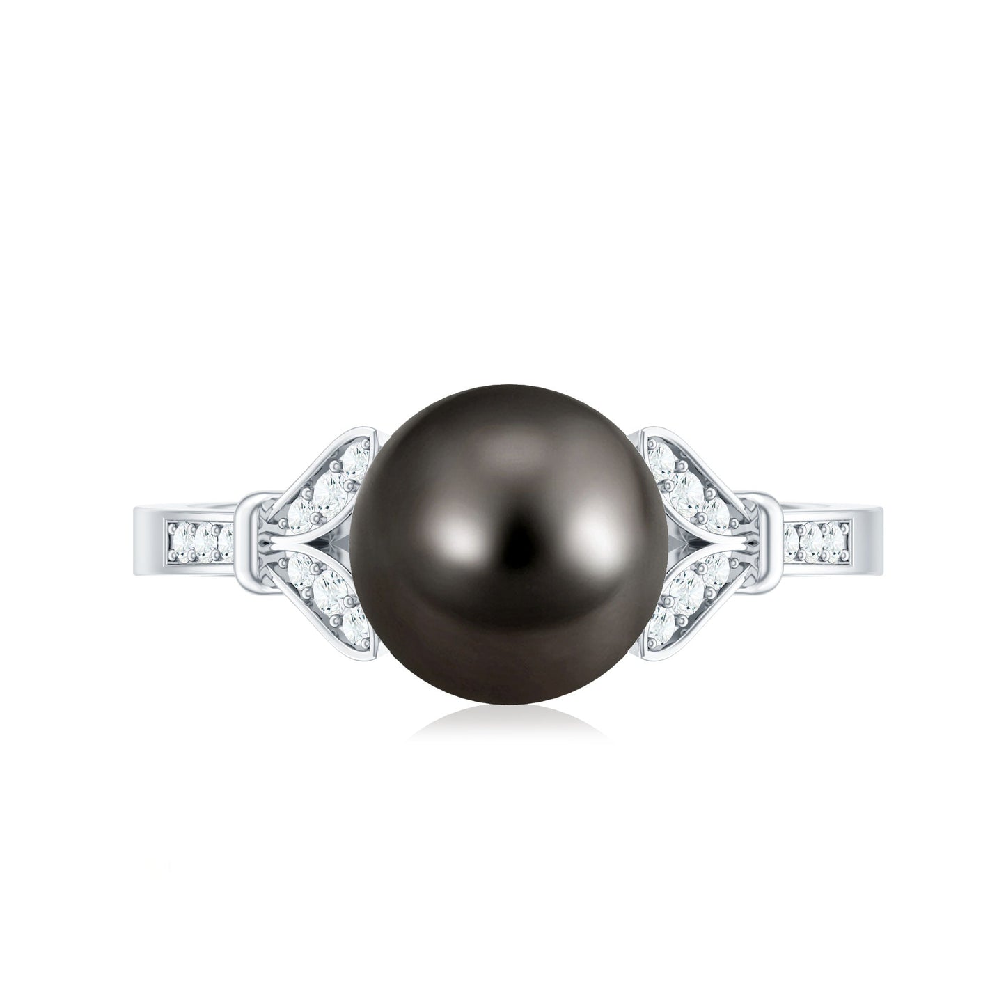 Tahitian Pearl and Diamond Engagement Ring with Split Shank