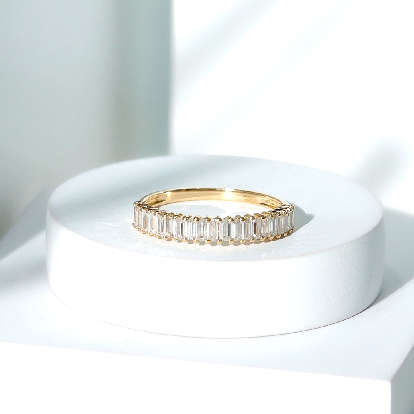 Certified Baguette Cut Moissanite Half Eternity Band Ring