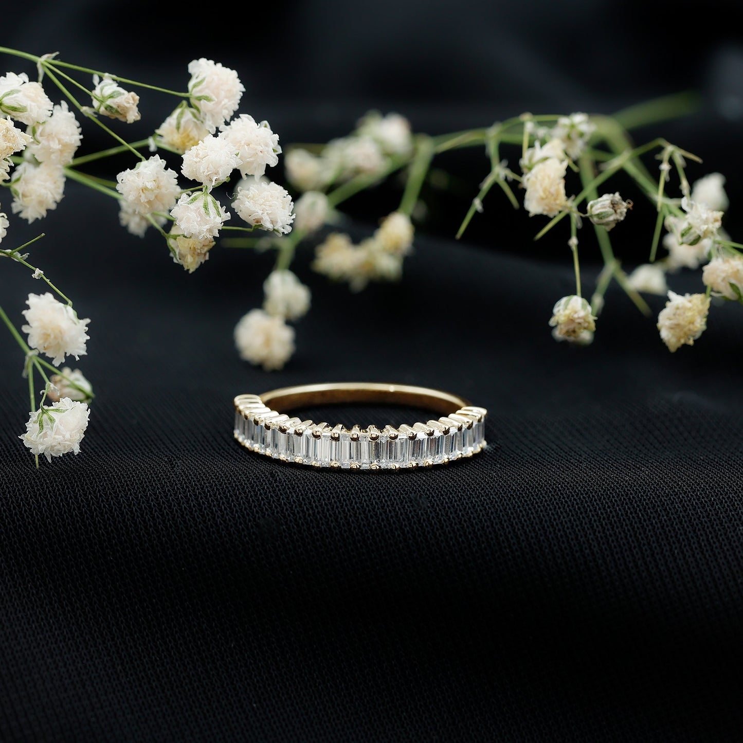 Certified Baguette Cut Moissanite Half Eternity Band Ring
