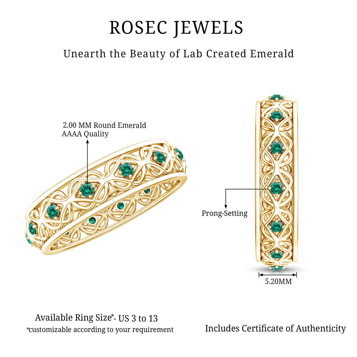 Lab Created Emerald Vintage Inspired Eternity Band