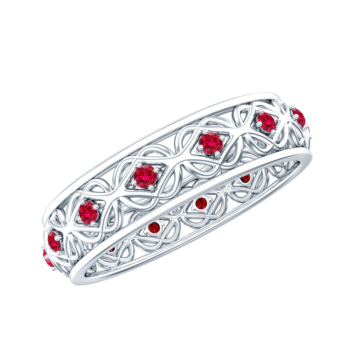 Vintage Style Lab Created Ruby Celtic Wedding Band with Certificate