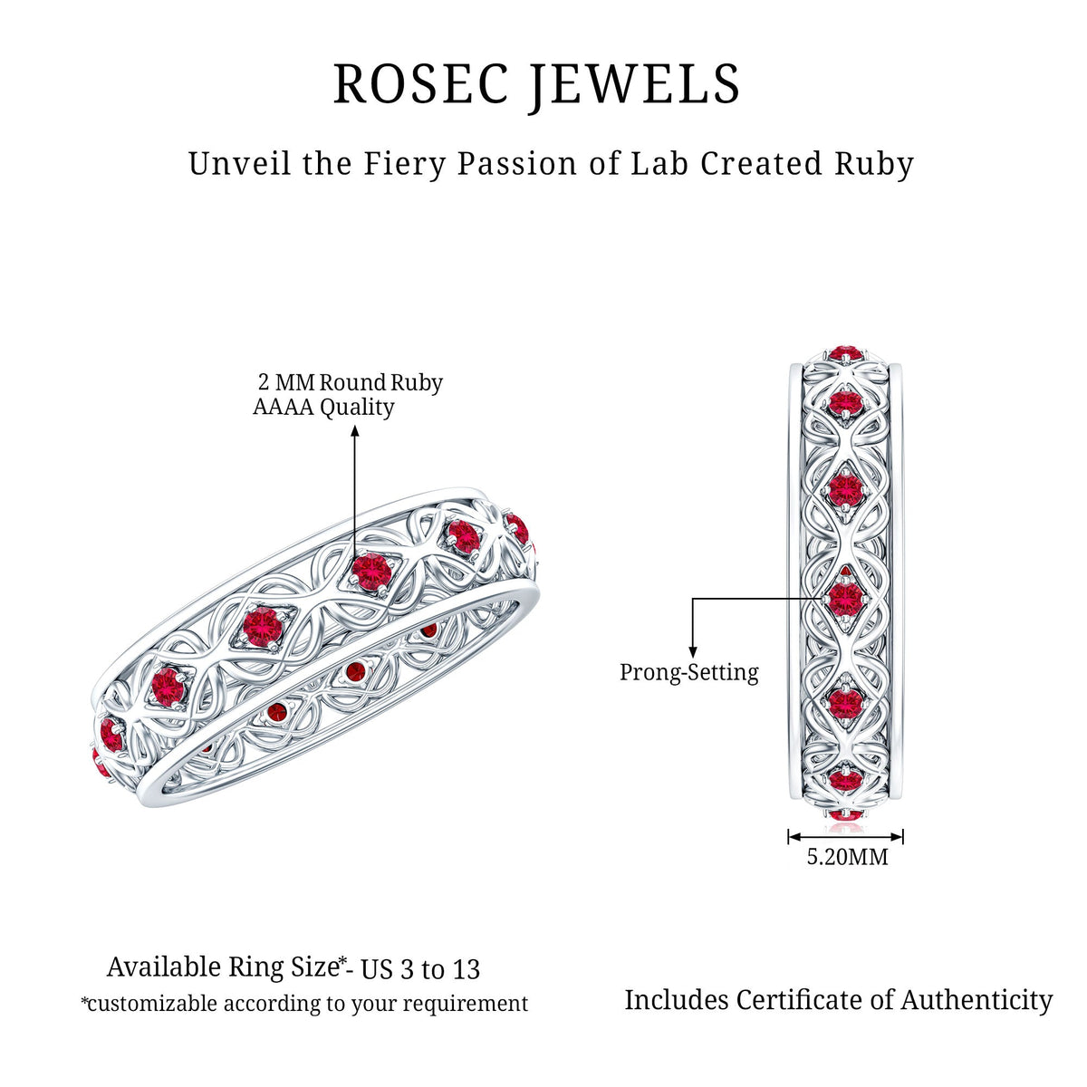 Vintage Style Lab Created Ruby Celtic Wedding Band with Certificate