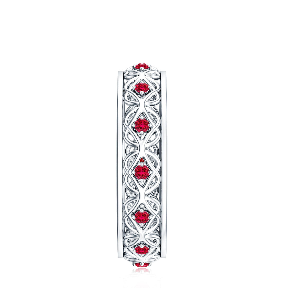 Vintage Style Lab Created Ruby Celtic Wedding Band with Certificate