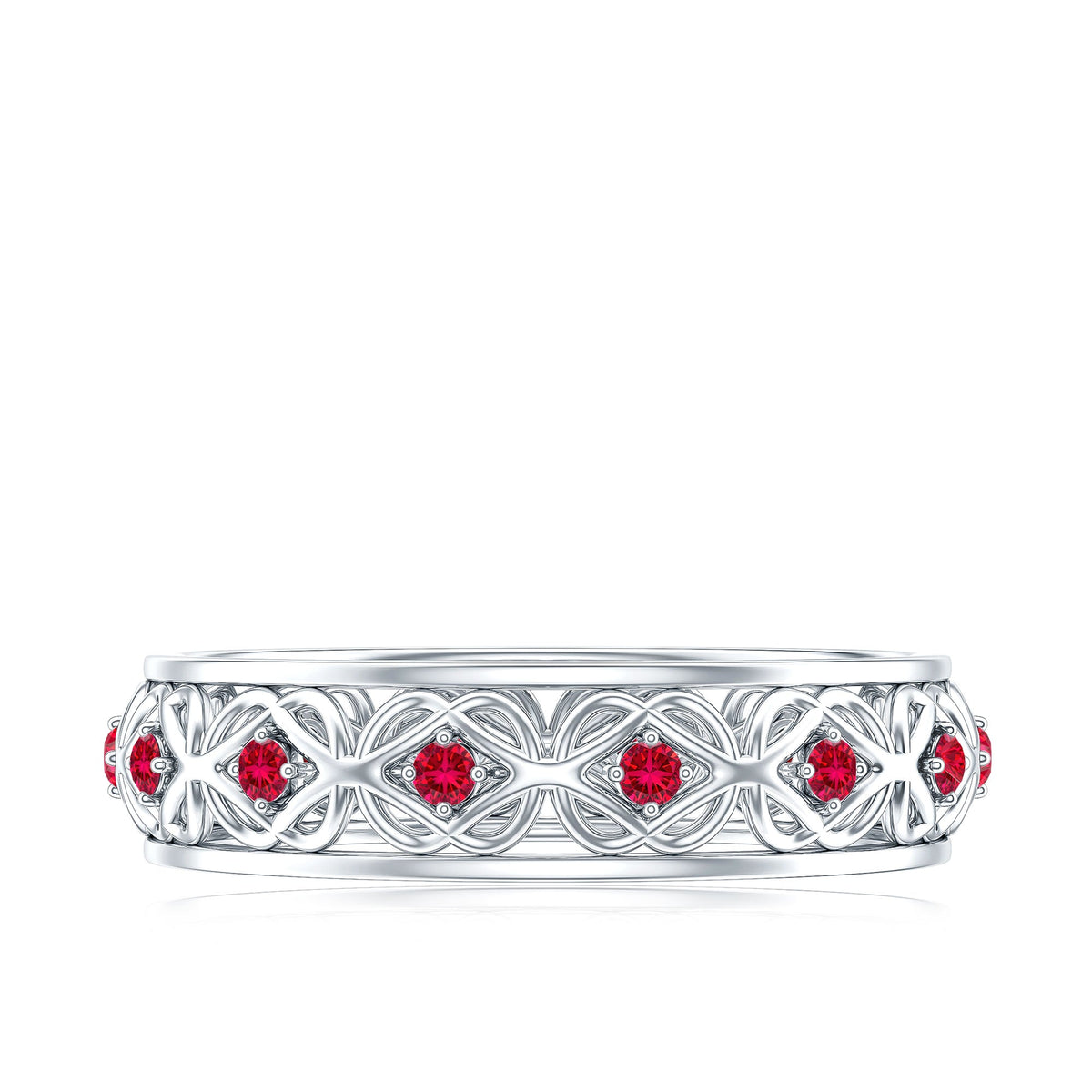 Vintage Style Lab Created Ruby Celtic Wedding Band with Certificate