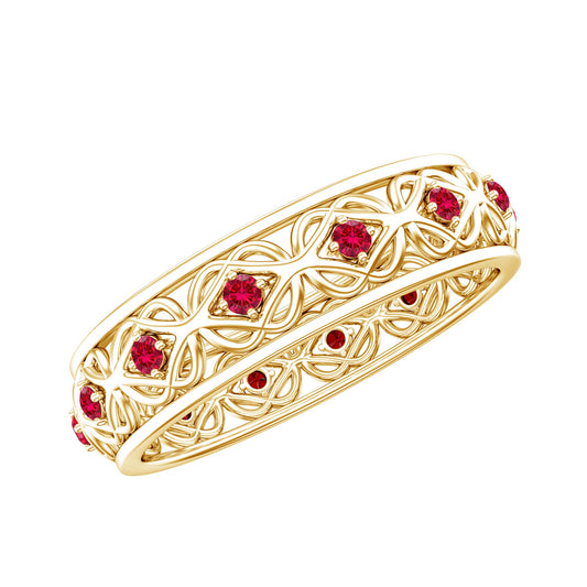 Vintage Style Lab Created Ruby Celtic Wedding Band with Certificate