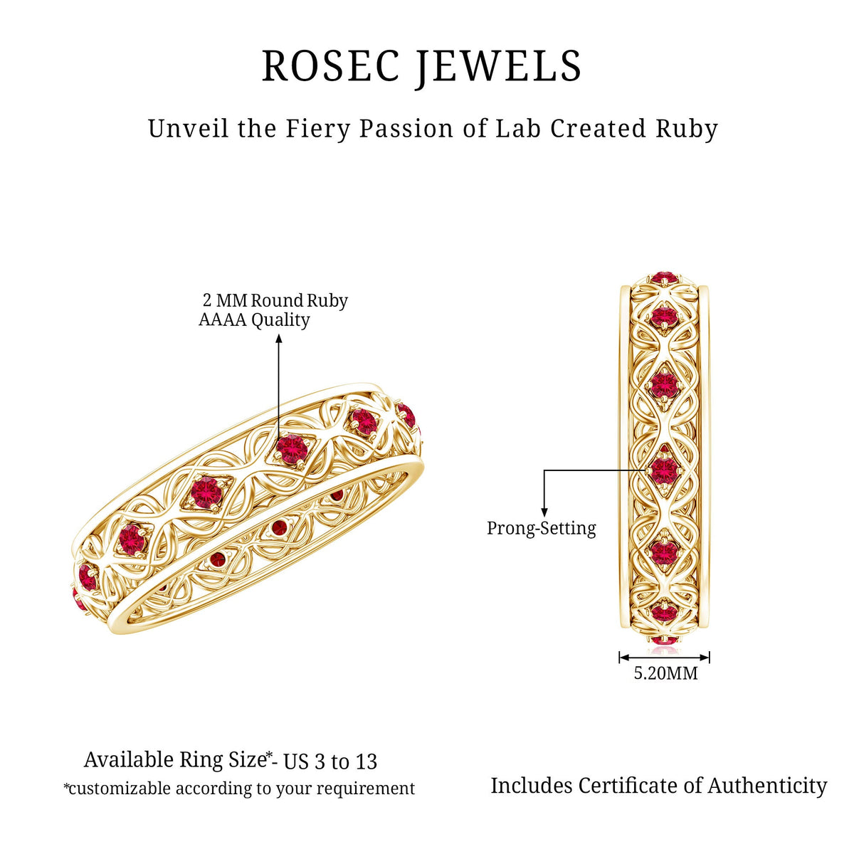 Vintage Style Lab Created Ruby Celtic Wedding Band with Certificate