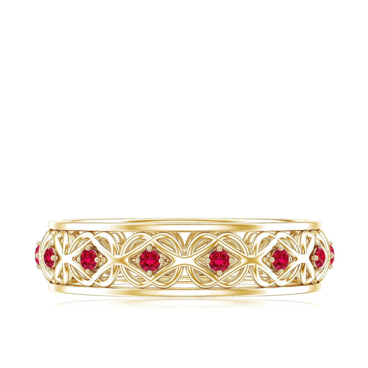 Vintage Style Lab Created Ruby Celtic Wedding Band with Certificate