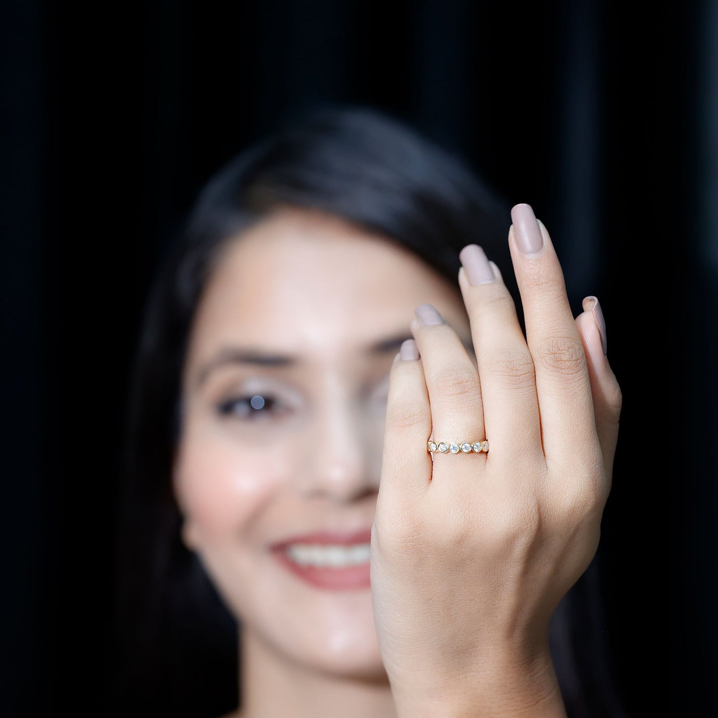 Bezel Set Moissanite Half Eternity Band Ring