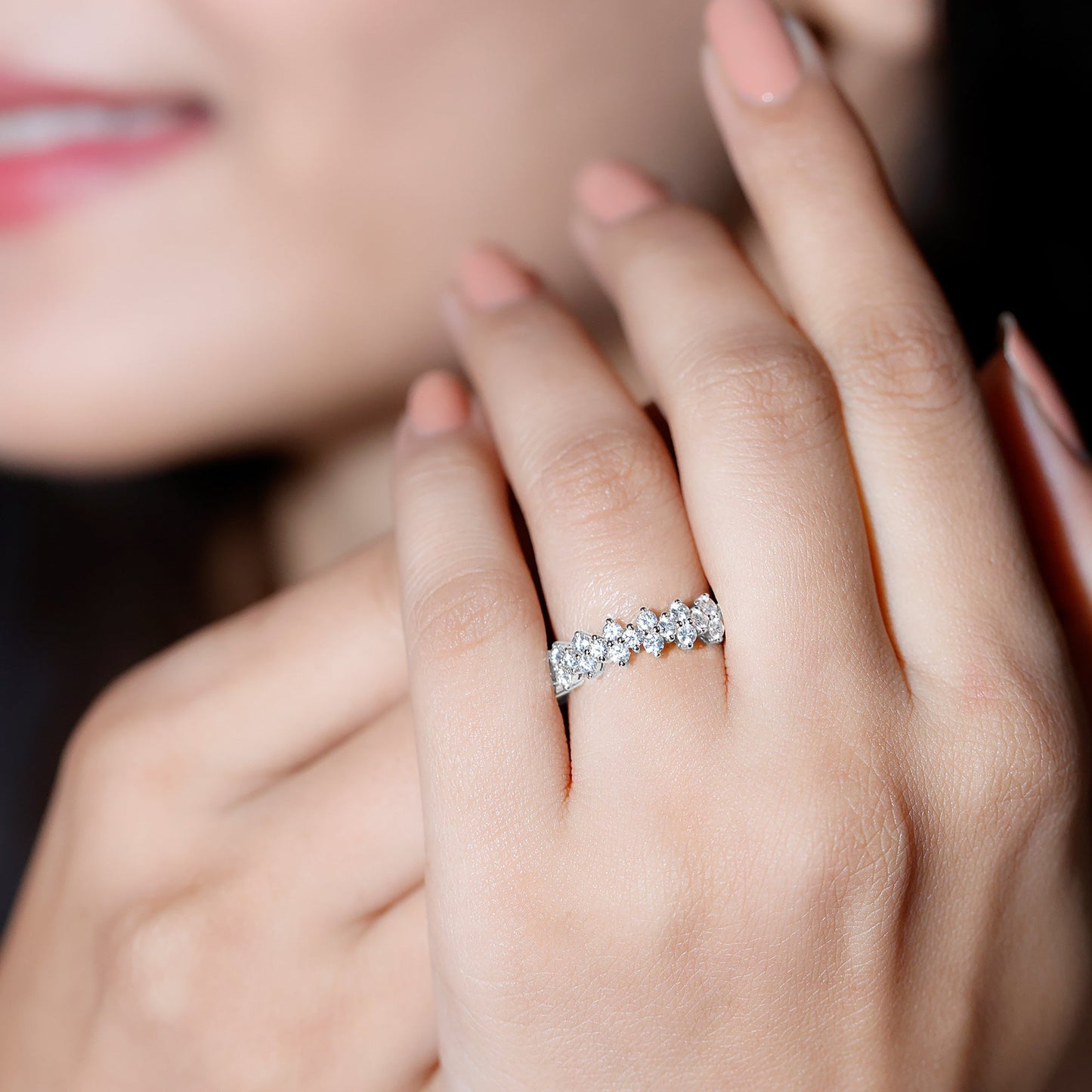 Round Moissanite Cluster Eternity Wedding Band