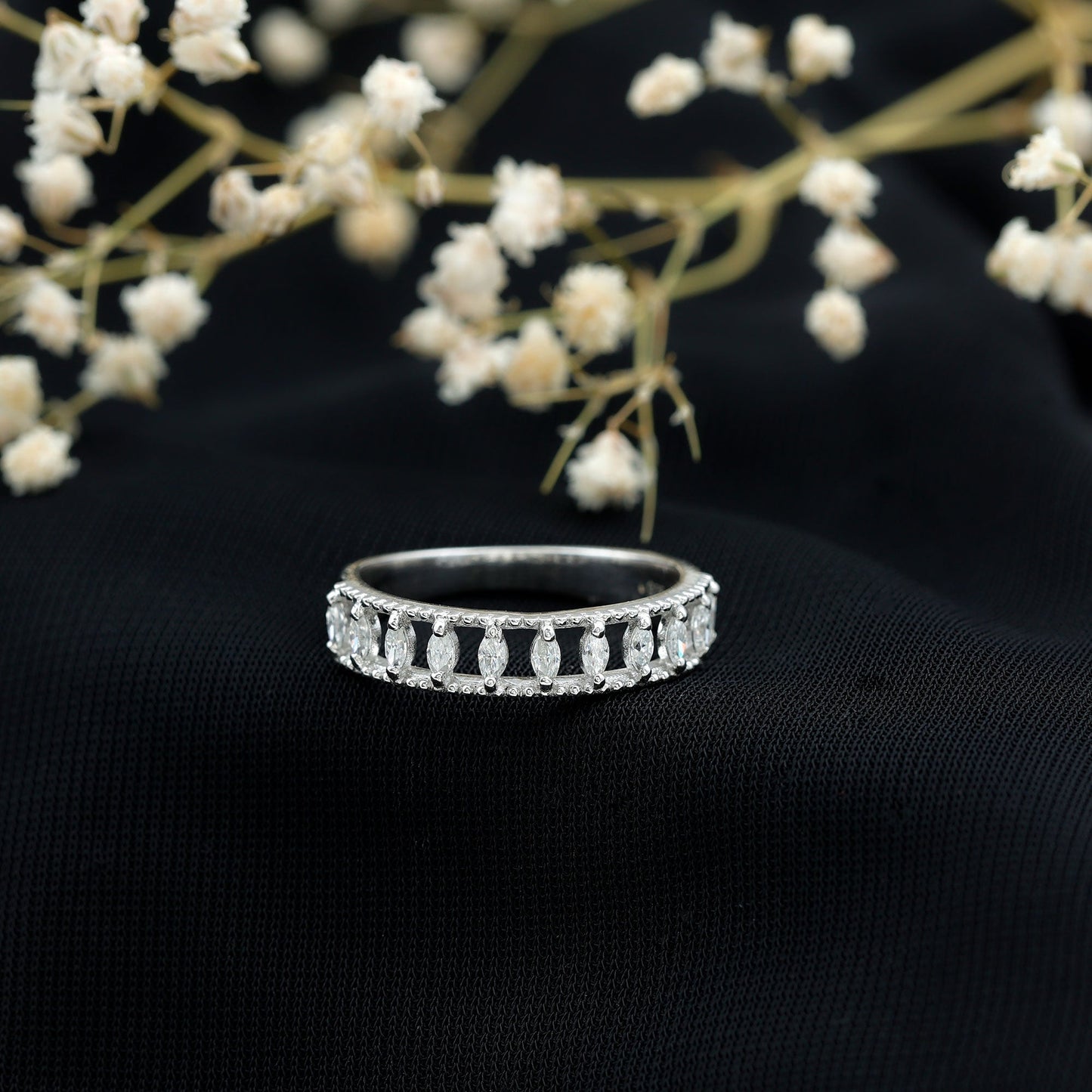 Marquise Moissanite Half Eternity Band Ring