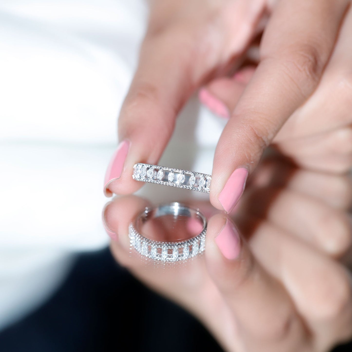 Marquise Moissanite Half Eternity Band Ring
