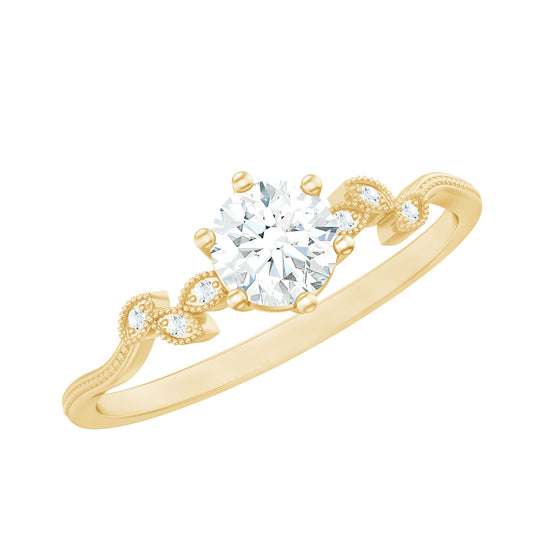 Certified Moissanite Flower Promise Ring with Beaded Detail