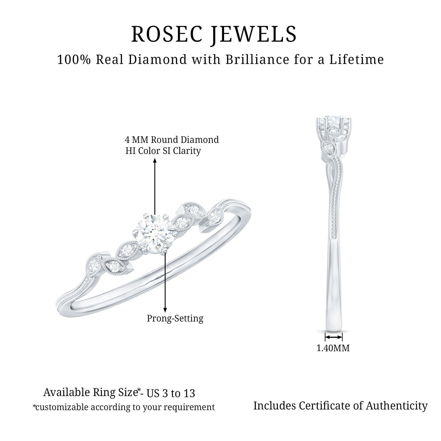 Nature Inspired Diamond Flower Ring for Proposal