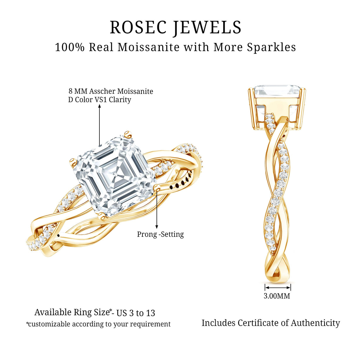 Solitaire Moissanite Asscher Cut Engagement Ring