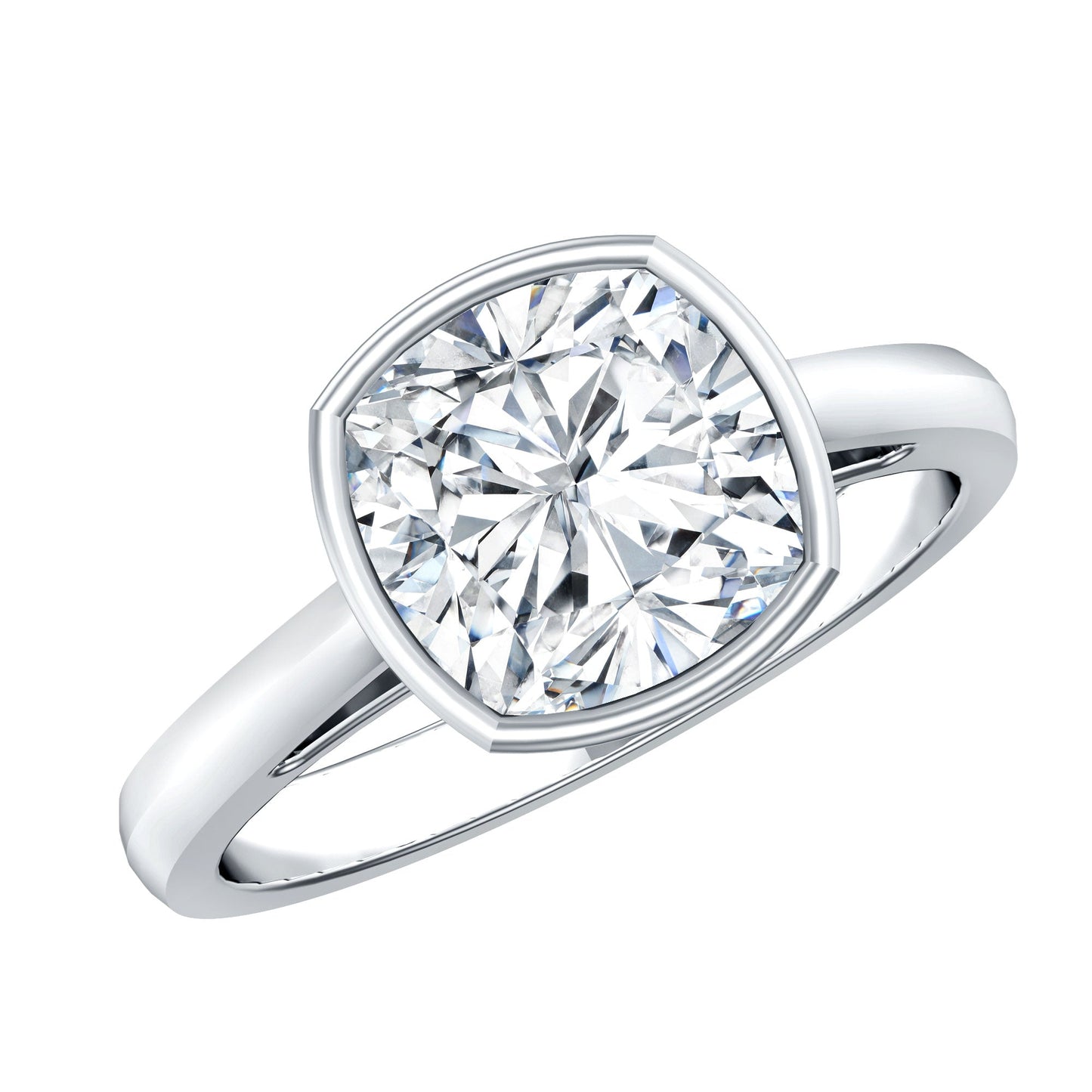 Bezel Set Cushion Cut Moissanite Solitaire Engagement Ring