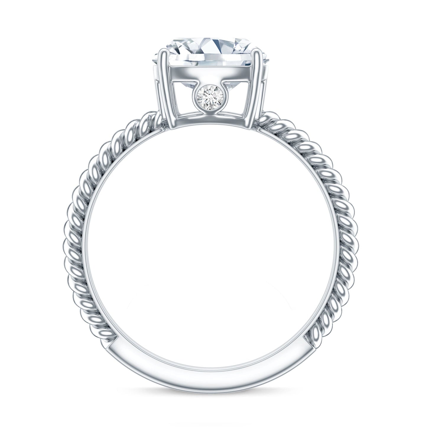 Cushion Cut Moissanite Solitaire Engagement Ring with Twisted Rope