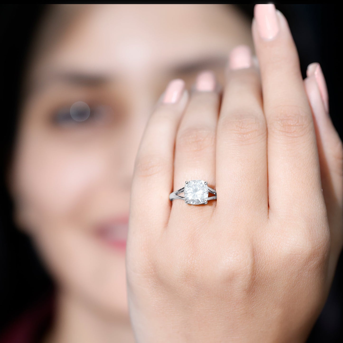 Cushion Cut Moissanite Engagement Ring With Split Shank