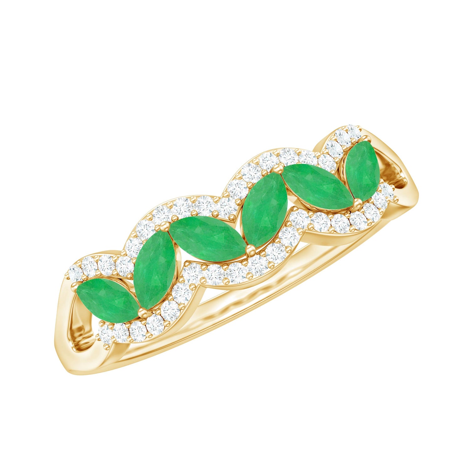 Natural Marquise Emerald Half Eternity Anniversary Ring with Diamond