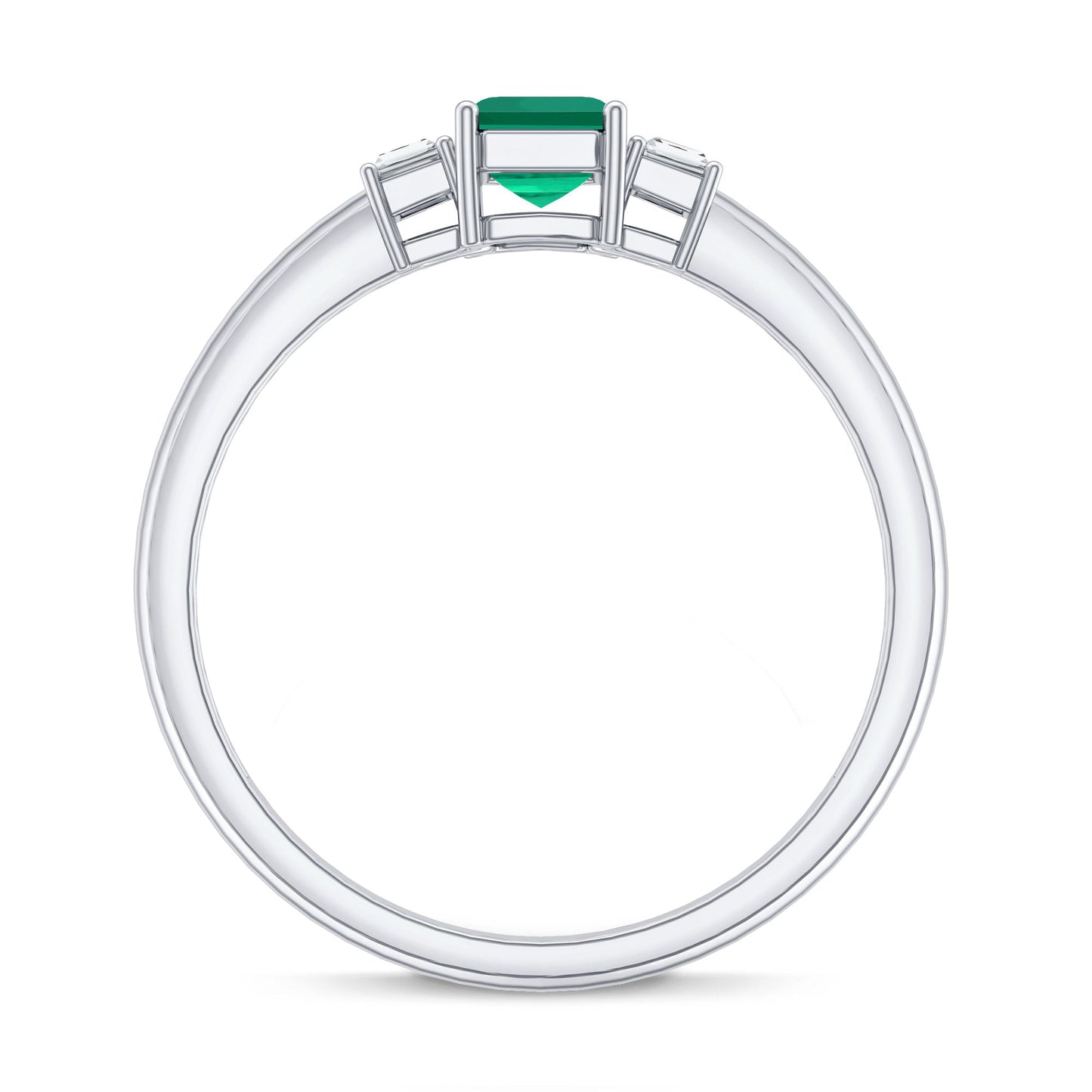 Emerald Cut Emerald and Diamond 3 Stone Promise Ring for Her