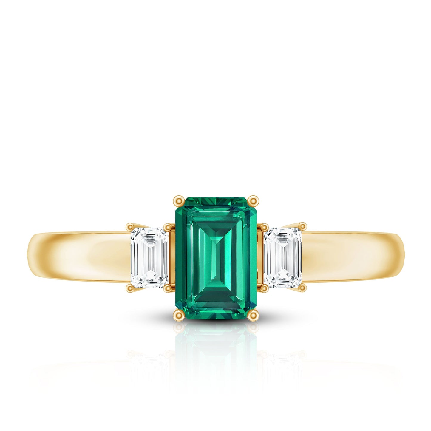 Emerald Cut Emerald and Diamond 3 Stone Promise Ring for Her
