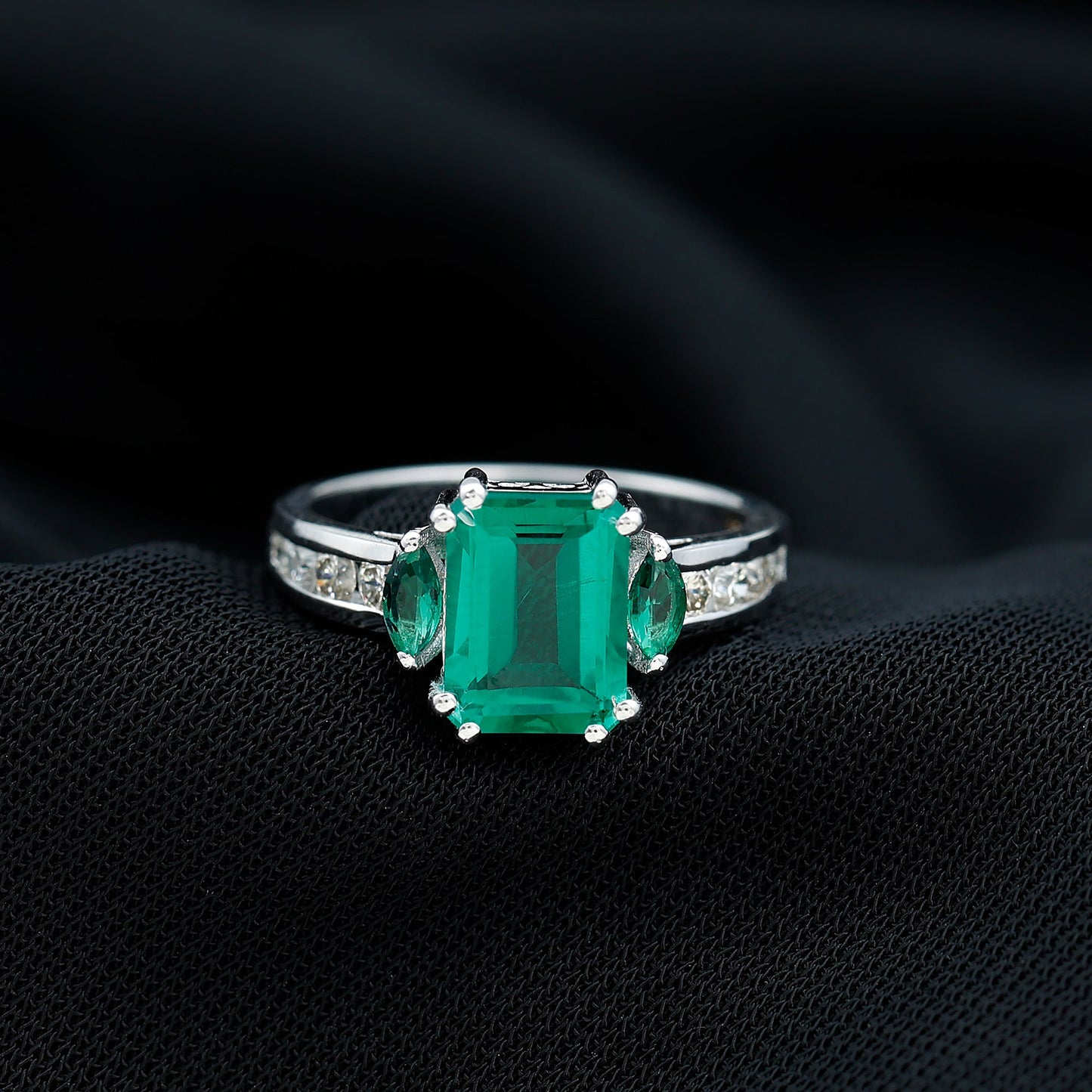 Lab Created Emerald Cut Emerald Engagement Ring with Diamonds