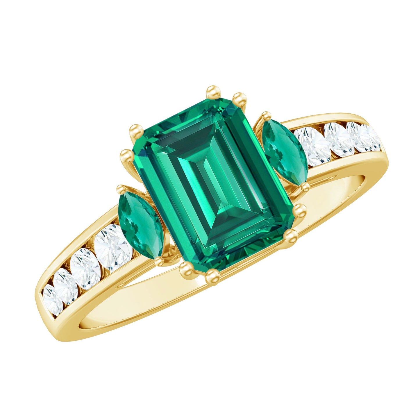 Lab Created Emerald Cut Emerald Engagement Ring with Diamonds
