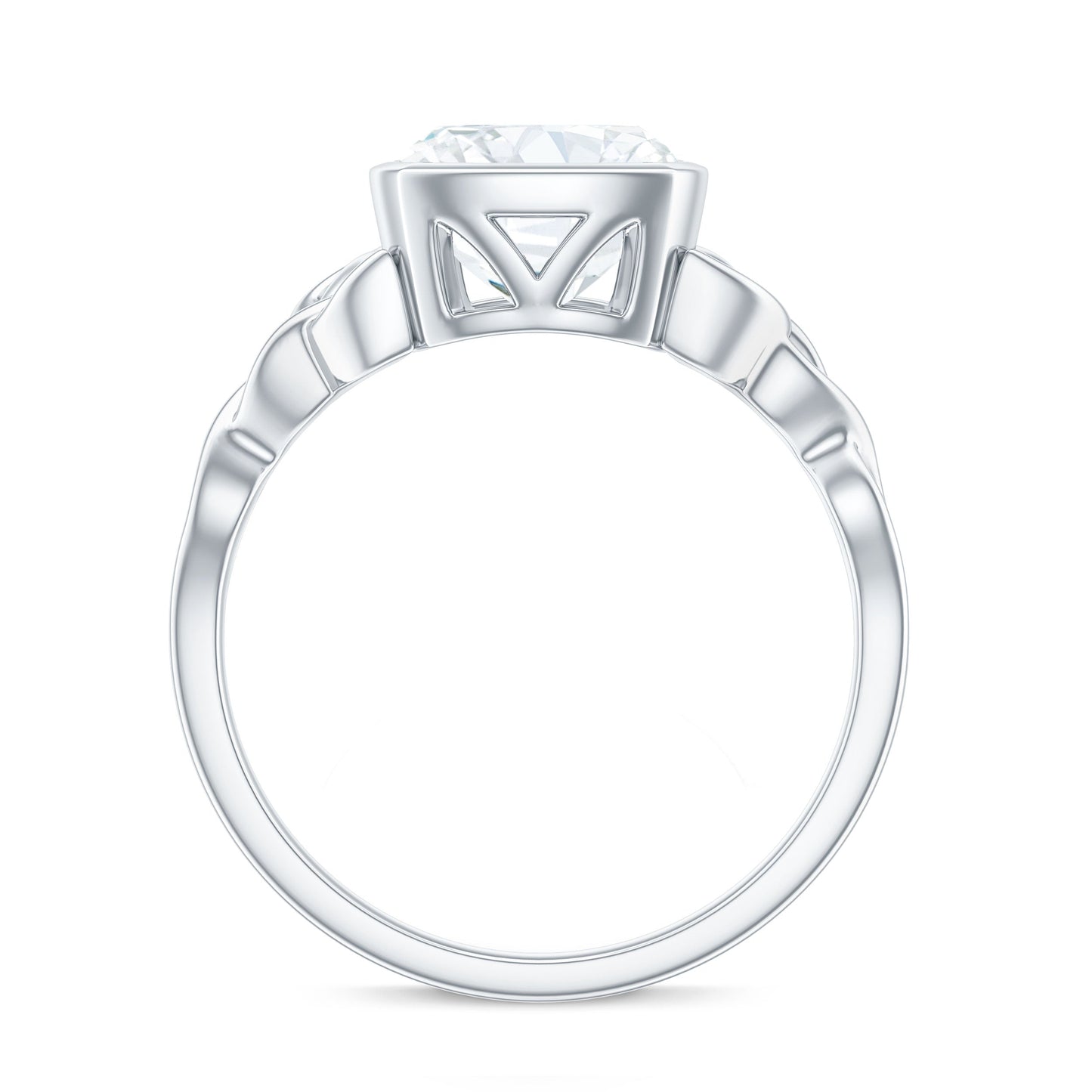 Cushion Cut Moissanite Solitaire Celtic Knot Ring in Bezel Setting