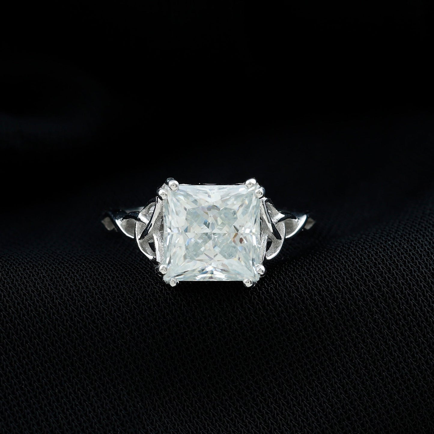 Moissanite Princess Cut Engagement Ring With Celtic Knot Design
