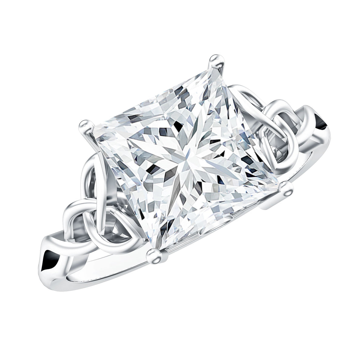 Princess Cut Moissanite Celtic Knot Engagement Ring for Women
