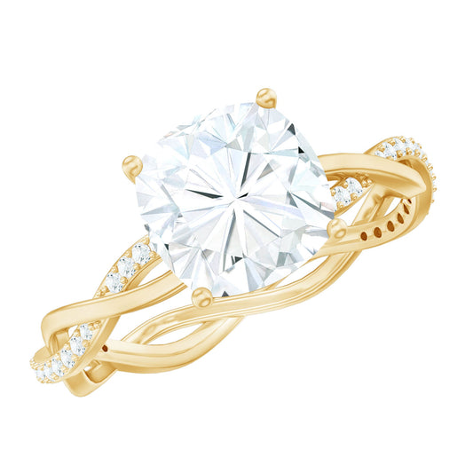 3 Carat Moissanite Cushion Cut Hidden Halo Engagement Rings
