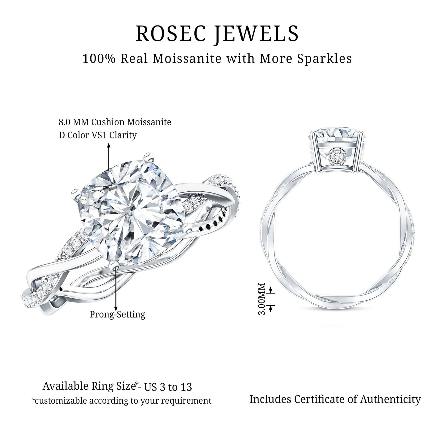 Cushion Cut Solitaire Moissanite Engagement Ring For Her