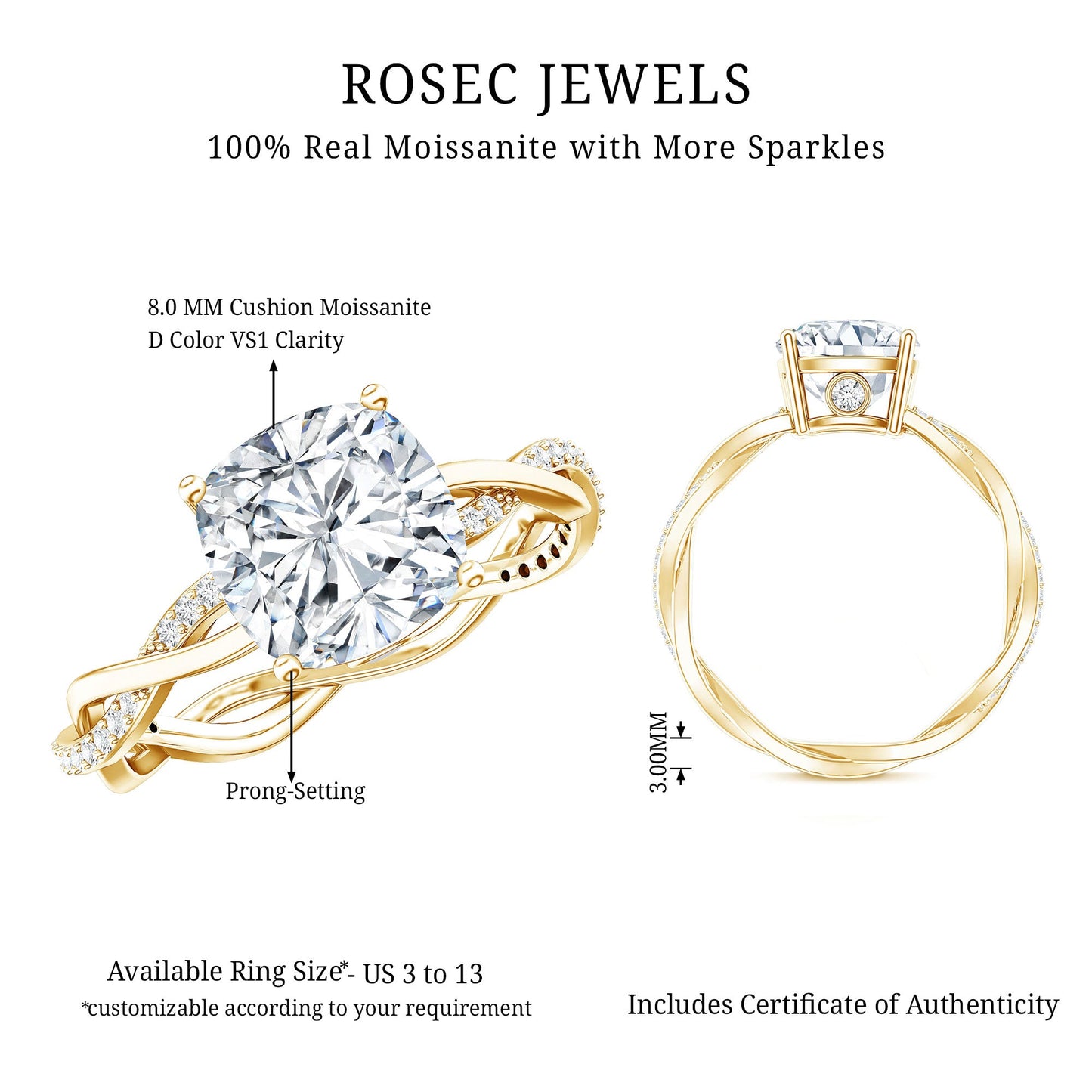 Cushion Cut Solitaire Moissanite Engagement Ring For Her