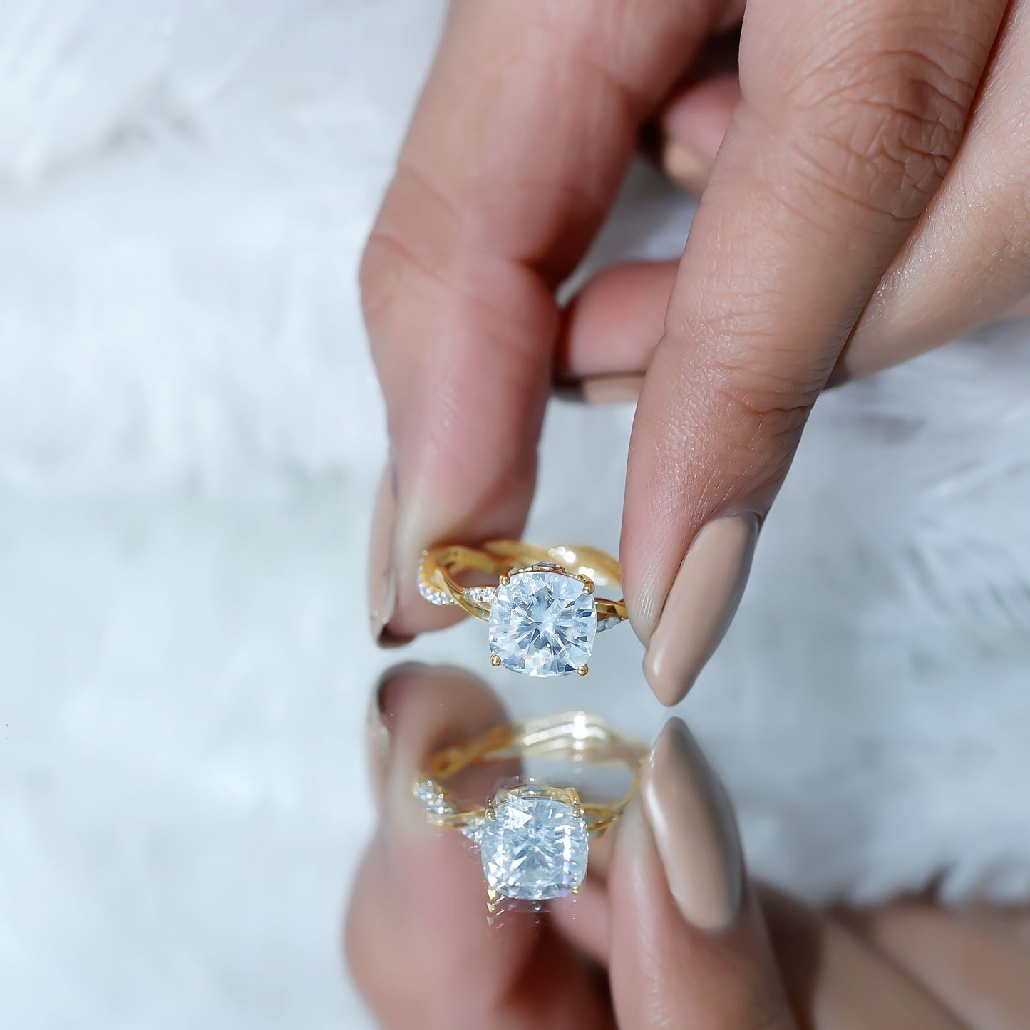 Cushion Cut Solitaire Moissanite Engagement Ring For Her