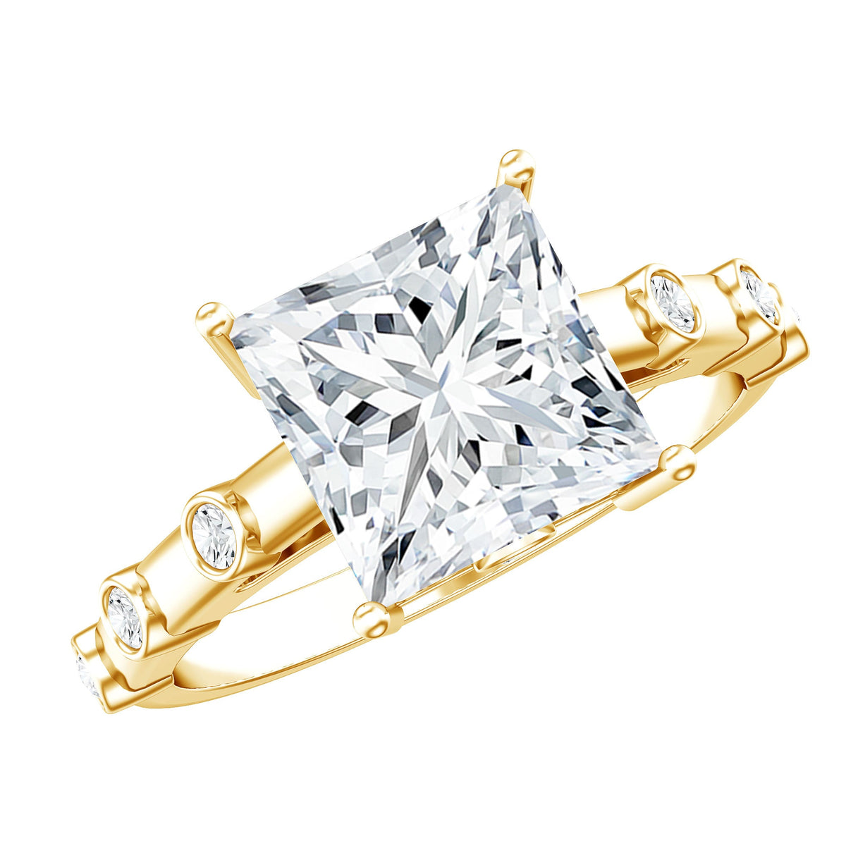 Princess Cut Moissanite Solitaire Engagement Ring with Spaced Accent