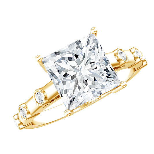 Princess Cut Moissanite Solitaire Engagement Ring with Spaced Accent