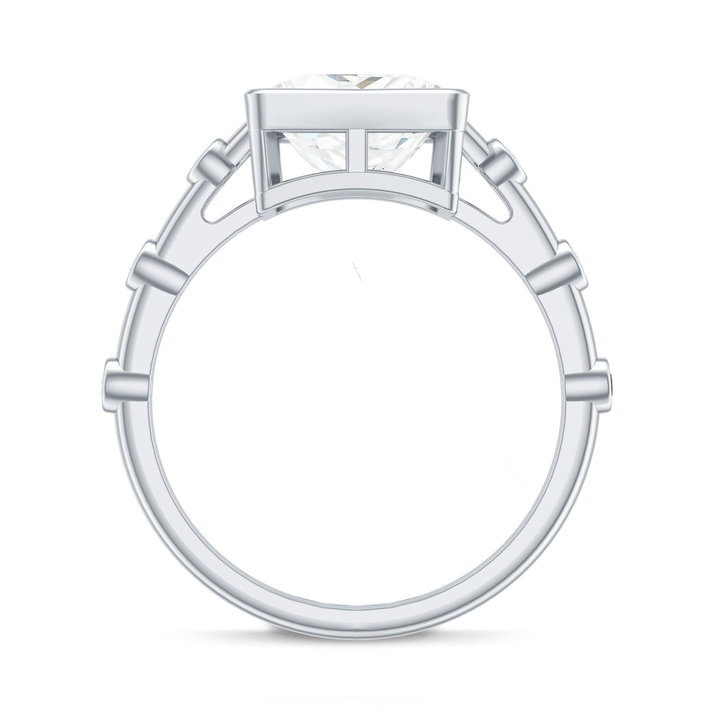 Bezel Set Moissanite Princess Cut Engagement Ring with Spaced Accent